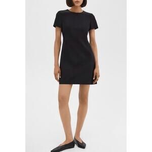 Theory Good Wool Sheath Minimalist Black Mini Dress 90s Chic Capsule Wardrobe